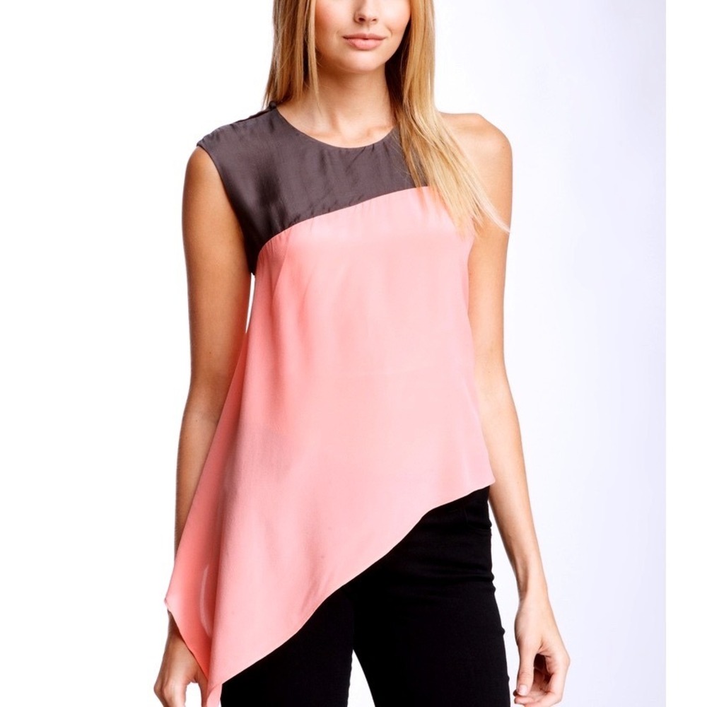 Stella & Jamie Silk Colorblock Top Womens S Coral Gray Minimalist Contemporary